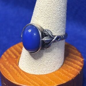 Silver Ring Blue Gemstone Floral